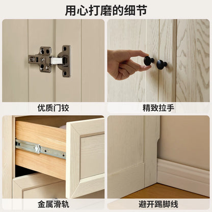 实木衣柜卧室白蜡木双开门大衣橱现代美式白色储物柜