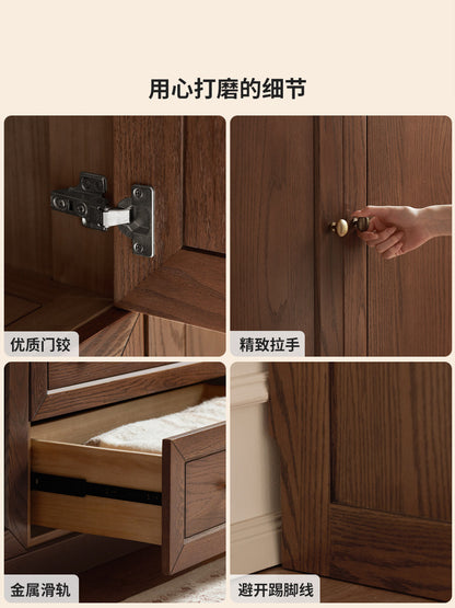 实木衣柜美式复古橡木衣橱卧室胡桃色储物柜收纳柜