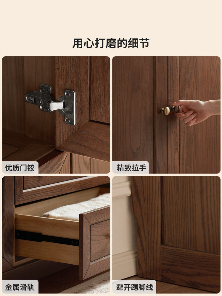 实木衣柜美式复古橡木衣橱卧室胡桃色储物柜收纳柜