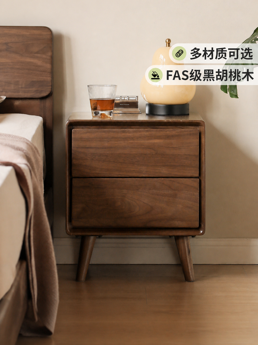 [15-Day Pre-order] Solid Wood Bedside Table, Bedroom Black Walnut Drawer Cabinet, Storage Cabinet, Modern Minimalist Nightstand