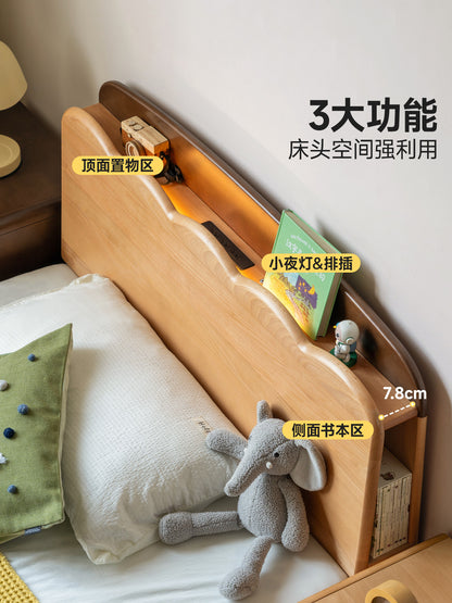 实木儿童床卧室男孩女孩蒙氏地台床多功能储物带灯单人床