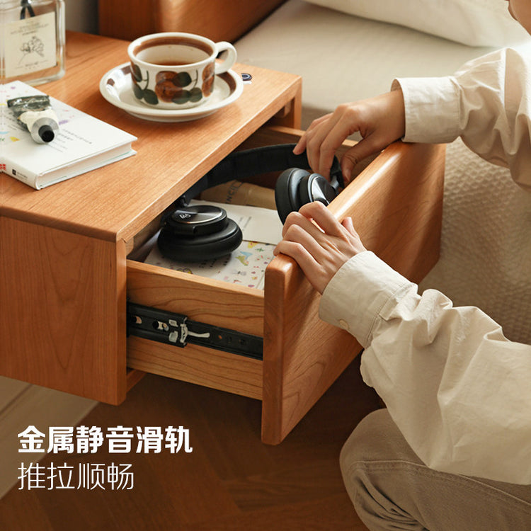 源也原木悬浮樱桃木壁挂悬空床头柜
