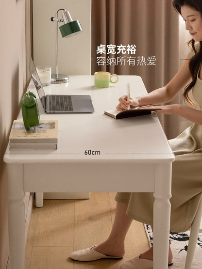 实木书桌法式奶油书房办公桌化妆桌复古白色电脑桌子