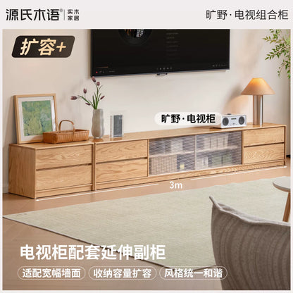 实木电视边柜北欧小户型玻璃门展示柜客厅原木置物柜矮柜