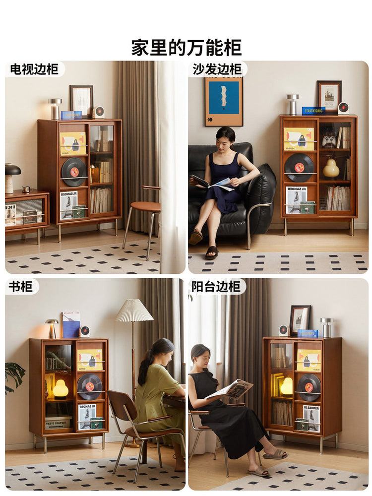 实木边柜客厅包豪斯展示柜中古风收纳储物柜移门书柜