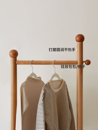 实木衣帽架儿童卧室简约原木挂衣架落地立式衣服收纳架子
