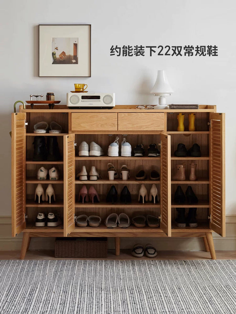 实木鞋柜门口橡木玄关柜客厅原木百叶门消毒储物柜