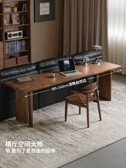 实木餐桌黑胡桃木窄桌工作台自然边大板桌横厅沙发后长桌