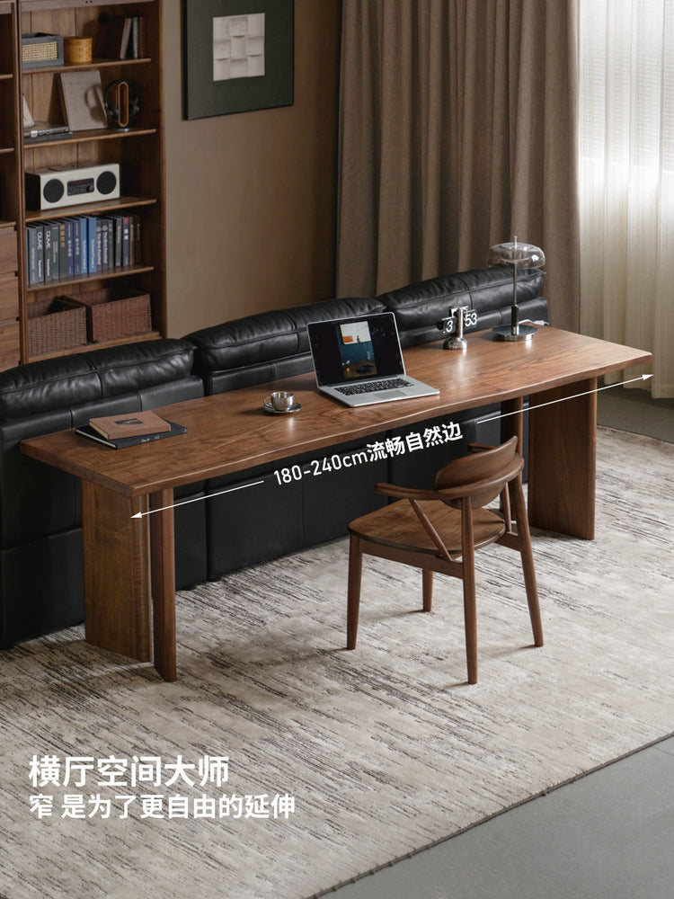实木餐桌黑胡桃木窄桌工作台自然边大板桌横厅沙发后长桌