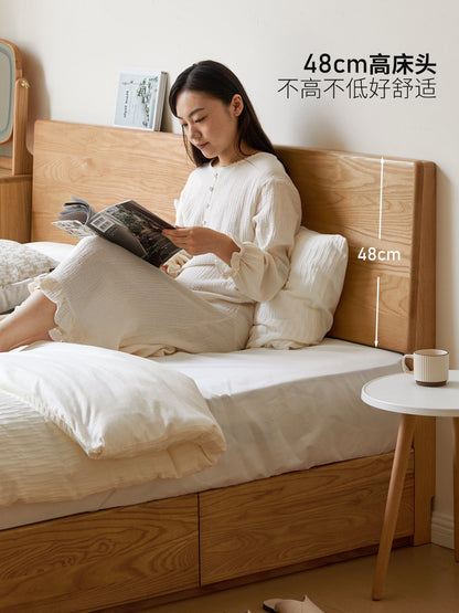 实木床现代简约白蜡木抽屉箱体床北欧卧室储物原木双人床