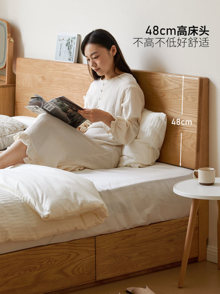 实木床现代简约白蜡木抽屉箱体床北欧卧室储物原木双人床