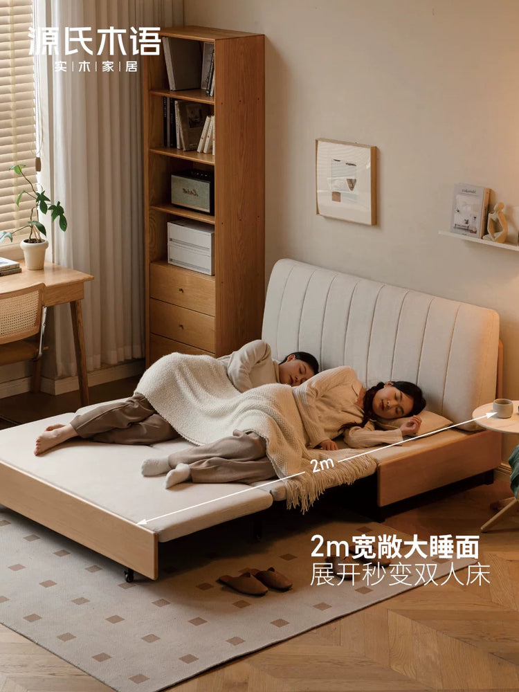 实木三折伸缩沙发床客厅简约小户型坐卧两用布艺沙发