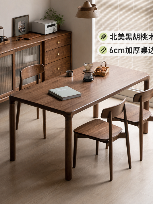 实木餐桌简约黑胡桃木长方形饭桌小户型餐厅桌椅组合