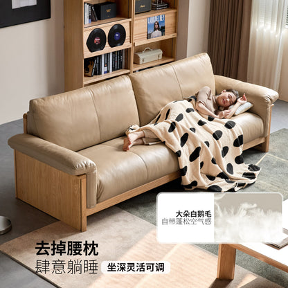 实木客厅现代极简直排小户型橡木高靠背沙发