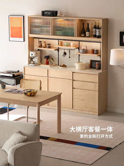源氏木语实木餐边柜现代简约橱柜餐厅硬枫木储物柜家用岩板置物柜