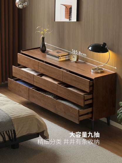 实木斗柜现代简约斗橱卧室岩板储物柜家用黑胡桃木抽屉柜