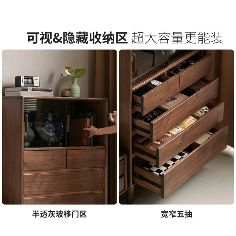 实木边柜客厅意式轻奢储物柜抽屉柜黑胡桃木展示柜