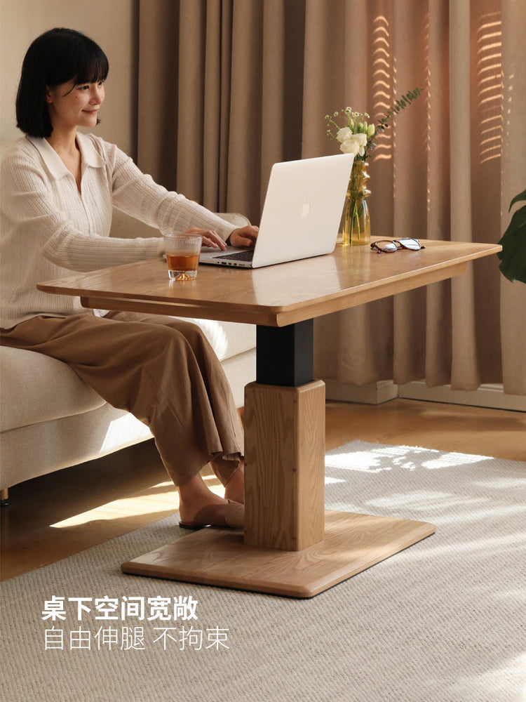 实木茶几客厅升降茶台现代简约餐桌白蜡木书桌茶桌