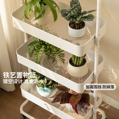 铁艺花架白色挂衣架收纳衣帽架客厅置物架移动高推车