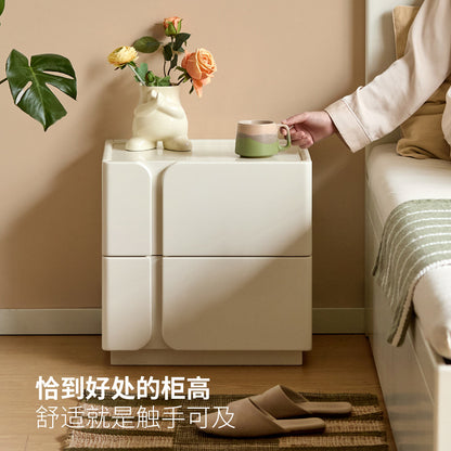 实木床头柜现代简约储物柜卧室白色双抽柜子奶油风收纳柜