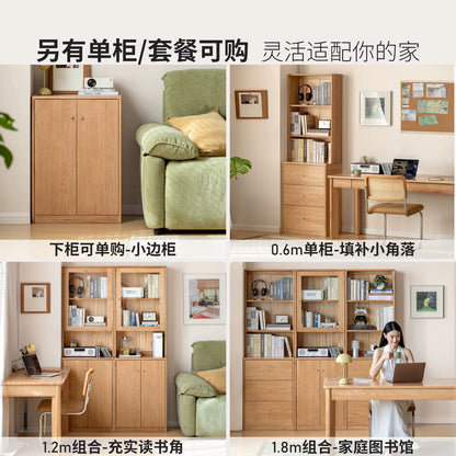 实木书柜靠墙收纳储物柜简约玻璃展示柜落地组合书架
