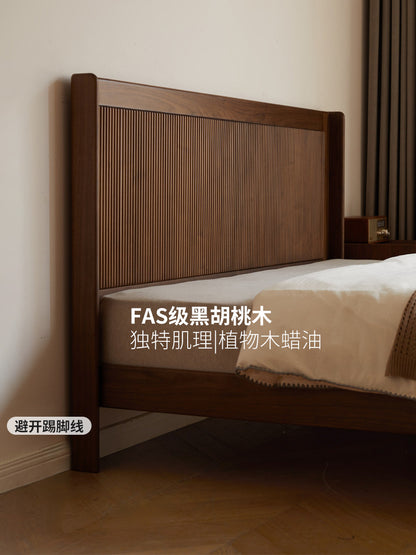 实木床意式轻奢大板床卧室黑胡桃木双人床复古风大床