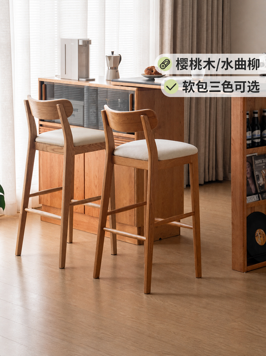 实木餐椅詹青云庞颖餐厅樱桃木吧台椅靠背椅高脚椅