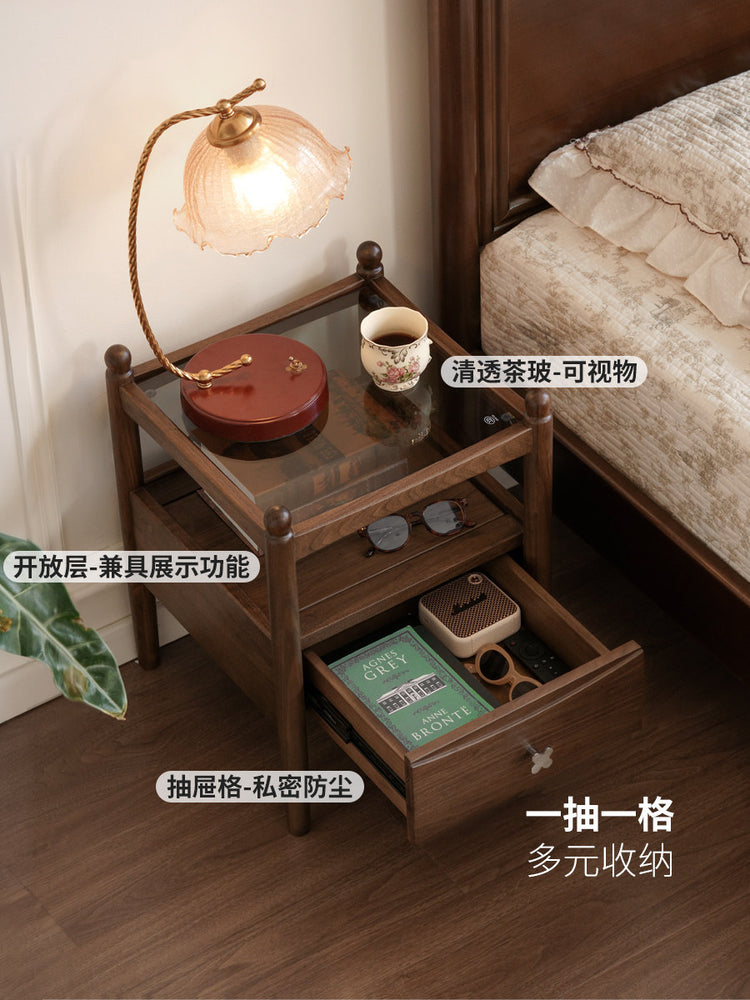 实木床头柜意式轻奢储物柜卧室黑胡桃木置物柜收纳柜