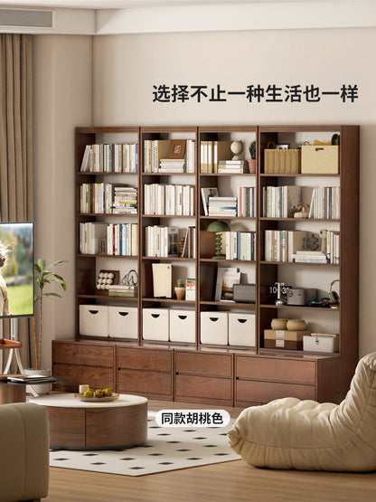 全实木满墙书柜带卡座落地组合书架一体整墙到顶展示柜