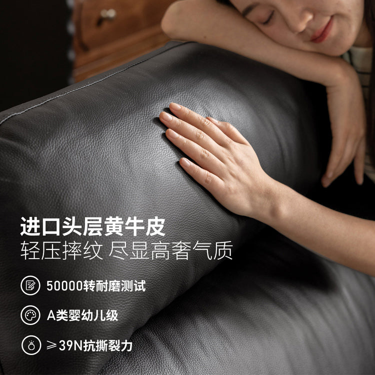 实木沙发客厅复古直排沙小户型中古黑胡桃木真皮沙发