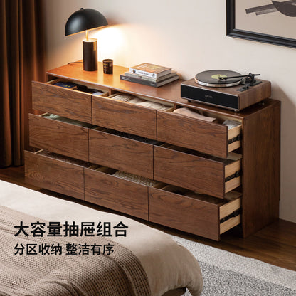 实木斗柜现代简约储物柜橡木胡桃色边柜卧室抽屉柜