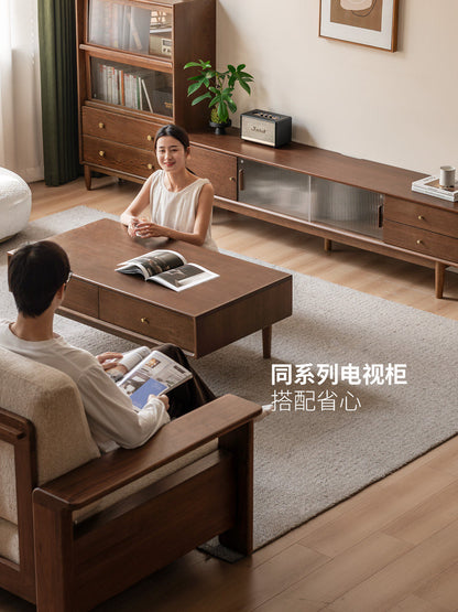 实木茶几客厅现代简约长方形茶台胡桃色收纳储物茶桌