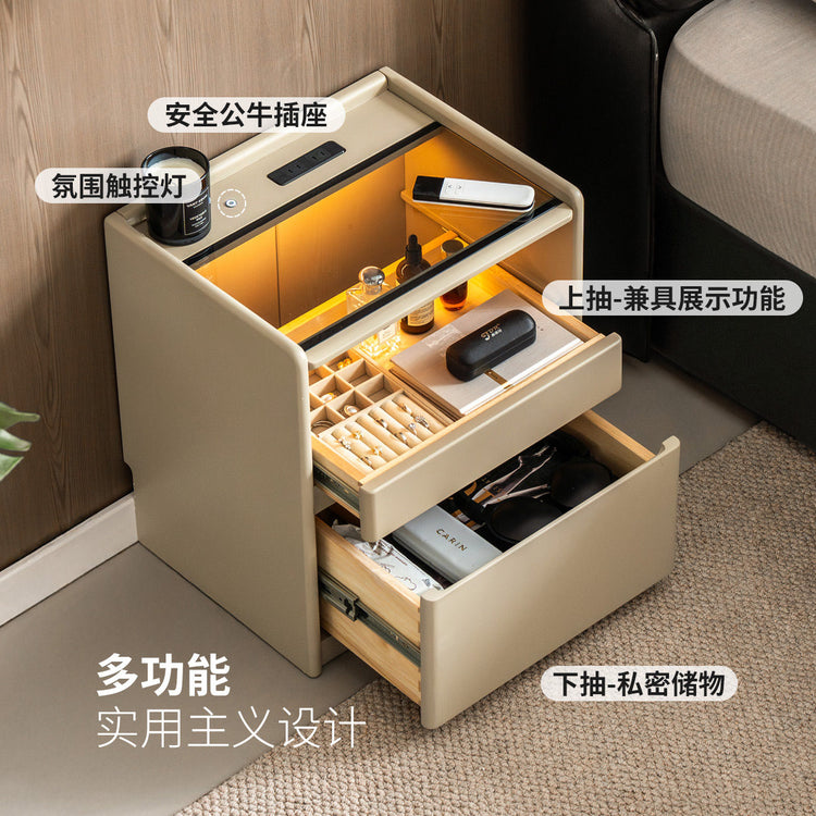 实木床头柜意式轻奢储物柜卧室灰色收纳柜多功能柜子