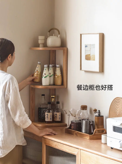 实木置物架北欧转角书架橡木书桌桌面木架隔板收纳架