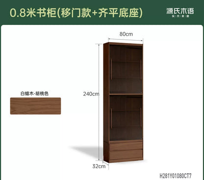 实木书柜一体整墙书房橡木卡座储物柜胡桃色落地书架