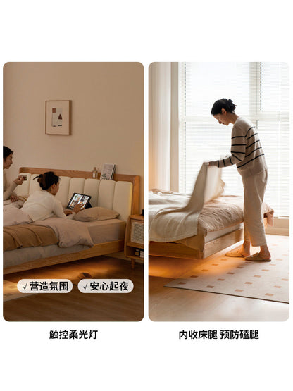 实木床软靠床简约卧室双人床原木风悬浮床软包琴键床