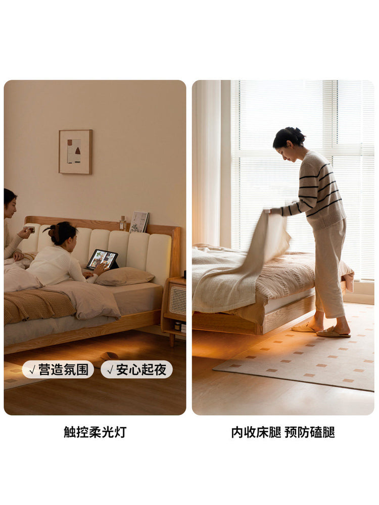 实木床软靠床简约卧室双人床原木风悬浮床软包琴键床