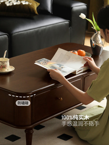 实木茶几客厅美式复古电视柜组合套装中古茶桌长方形茶台