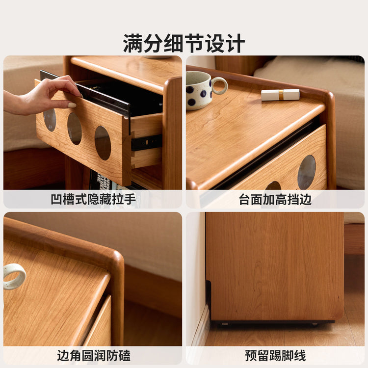 实木床头柜现代简约多功能储物柜卧室樱桃木可移动收纳柜