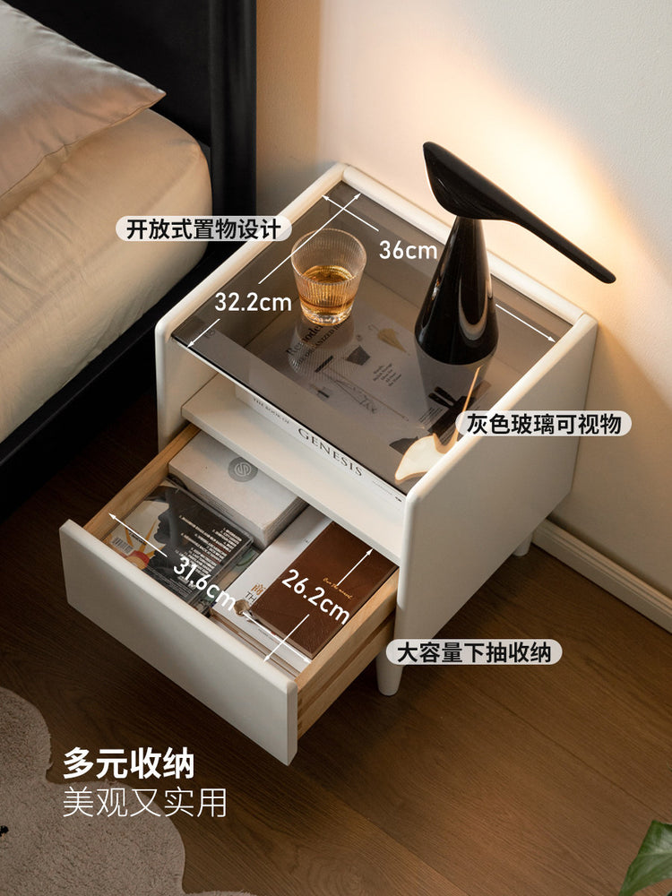 实木床头柜现代简约储物柜卧室白色收纳柜床边置物柜