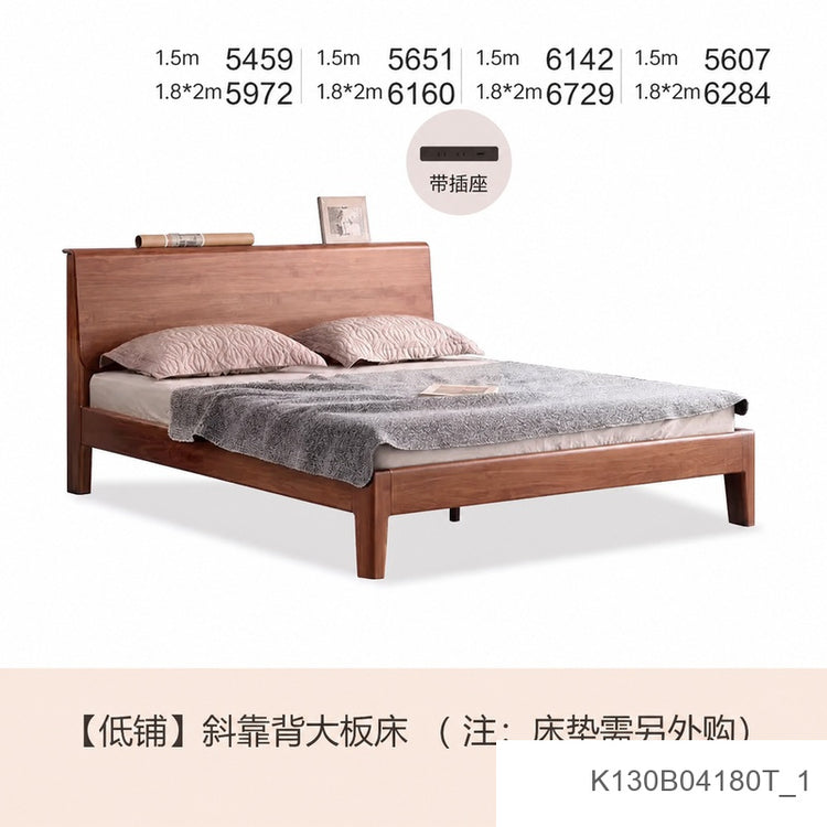 全实木床北欧卧室黑胡桃木大床现代简约1.5米1.8米双人床
