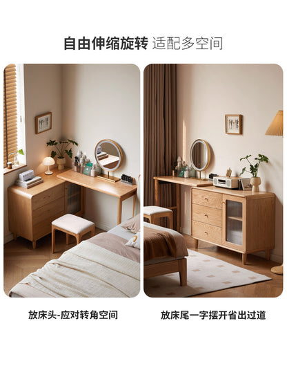 实木化妆桌现代简约橡木斗柜梳妆台卧室原木风伸缩化妆台