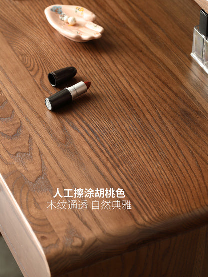 实木化妆桌镜子遮挡简约梳妆台卧室收纳柜一体伸缩化妆台