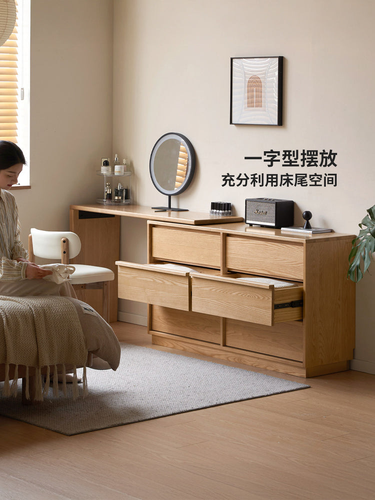 实木化妆桌现代简约伸缩梳妆台卧室白蜡木六斗柜化妆台
