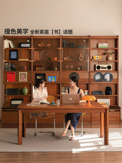 实木组合书柜中古风书房置物柜落地收纳柜复古展示柜