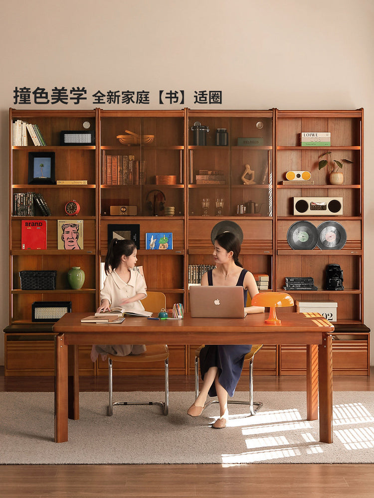 实木组合书柜中古风书房置物柜落地收纳柜复古展示柜