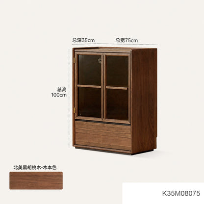实木边柜客厅落地收纳储物柜黑胡桃木置物柜展示柜
