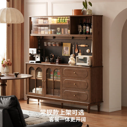 实木餐边柜餐厅复古储物柜黑胡桃木置物柜橱柜收纳柜