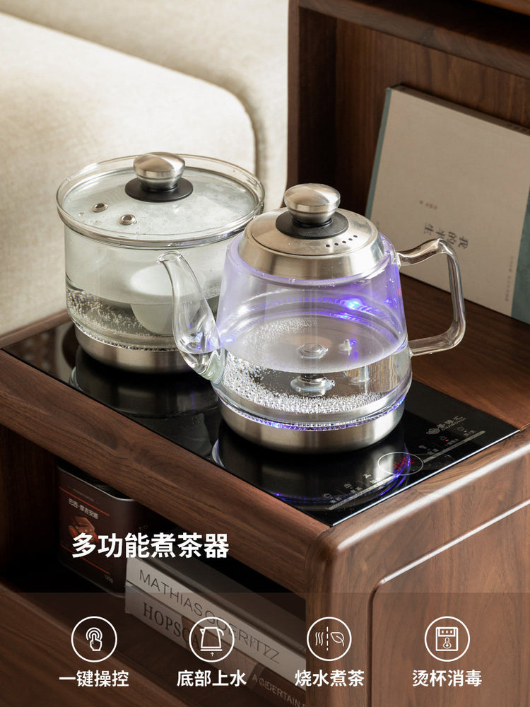 实木茶几客厅黑胡桃木茶水柜可移动沙发侧边小茶桌