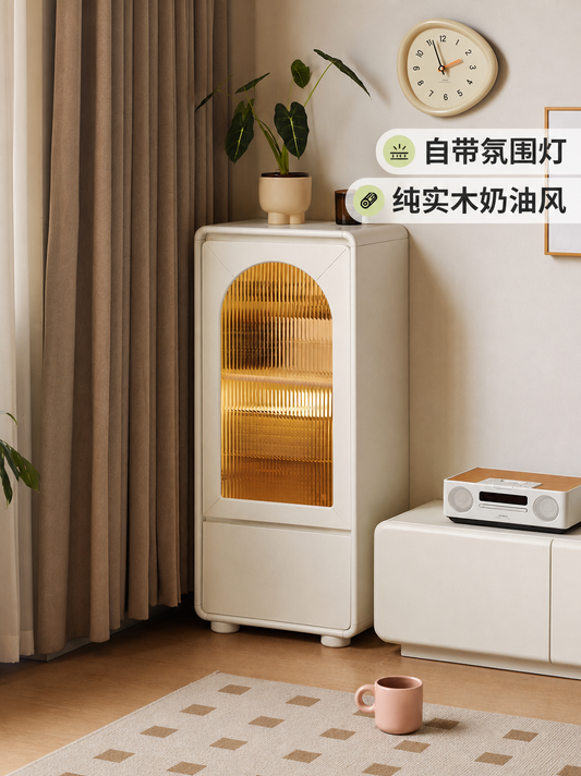 实木电视柜边柜客厅白色奶油风立柜小户型落地展示柜